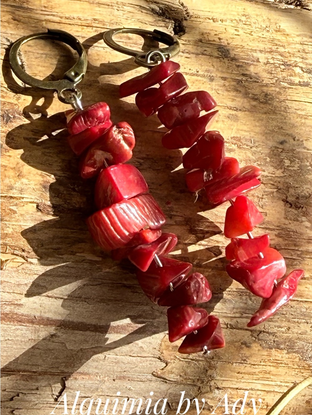Red Coral Chip Drop Earrings